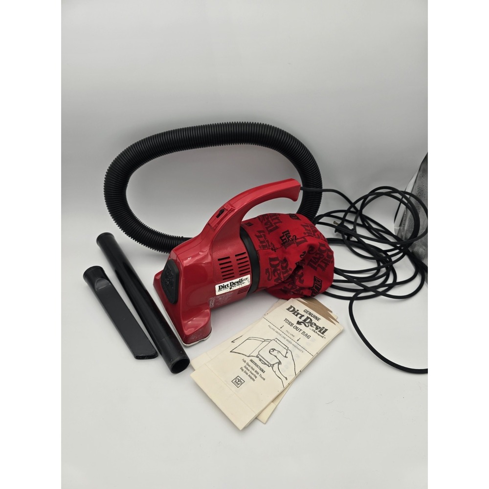 Dirt Devil Plus Hand Vac Vacuum Royal Vacuum Red  w/ Attachments And bags Vtg